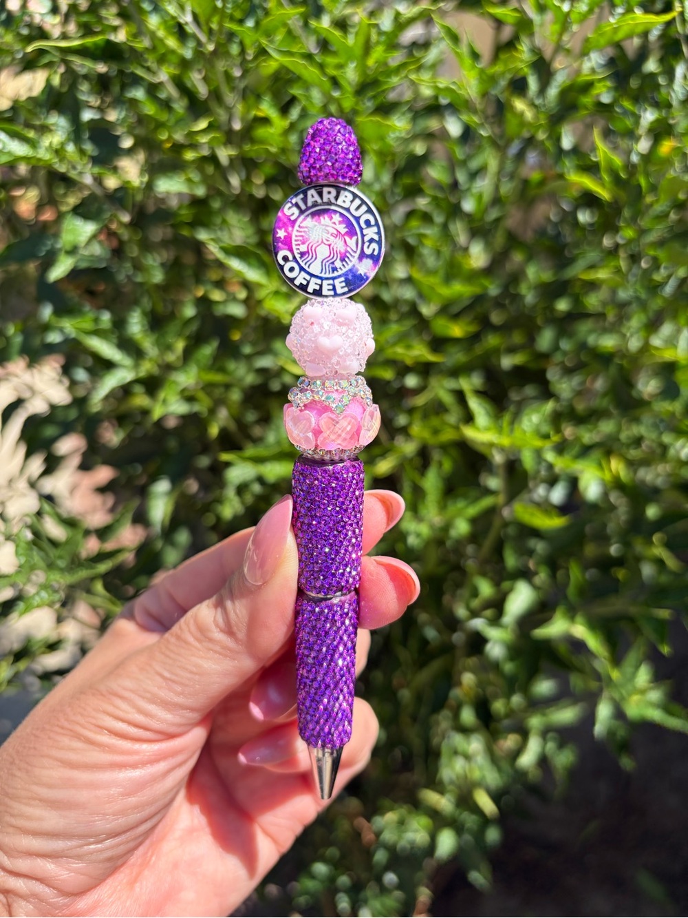 Starbucks Pink and Purple Sparkle Beaded Pen